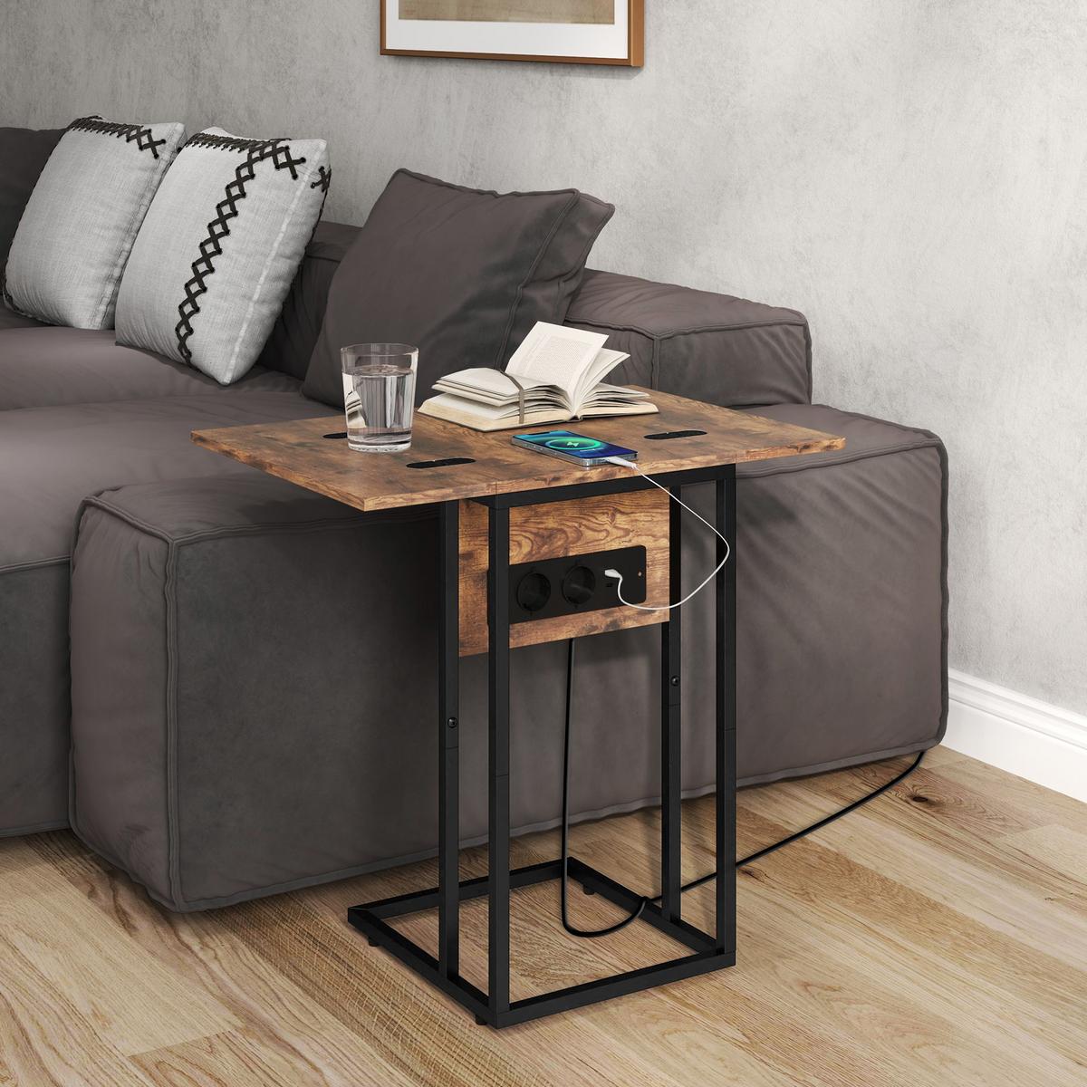 BEISTELLTISCH MDF Metall Rustikal-Braun - Schwarz/Braun, Holzwerkstoff/Metall (39/29/57cm) - HOMCOM