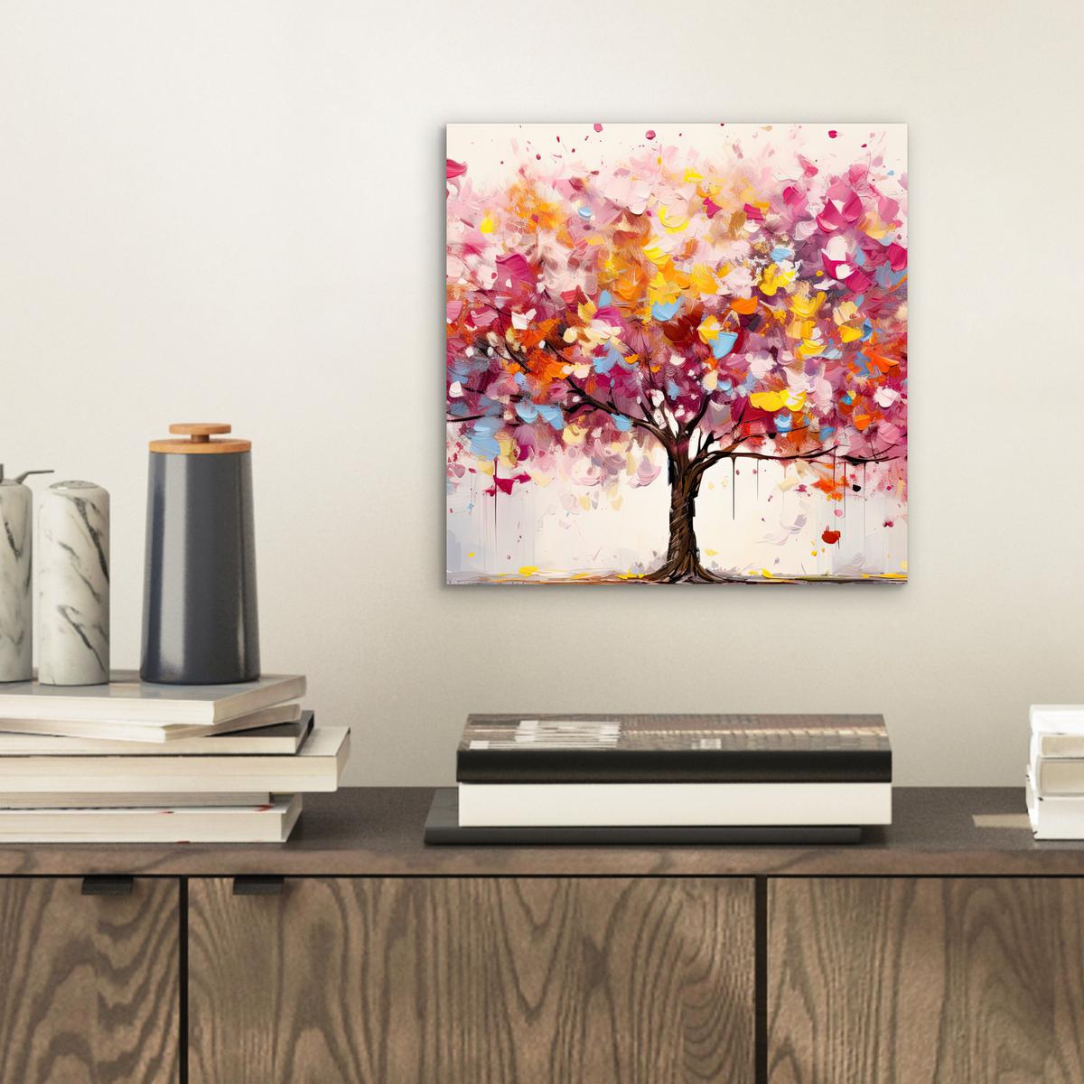 METALLBILD Aquarell - Baum - Kunst - Abstrakt 20x20 cm - Multicolor, Metall (20/20cm) - MuchoWow