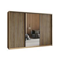 SCHWEBETÜRENSCHRANK ORRA 270/205/60 cm 3-türig mit Spiegel und Lamellen Eiche Wotan - Eiche Wotan/Schwarz, Holzwerkstoff (270/205/60cm) - MASSENO