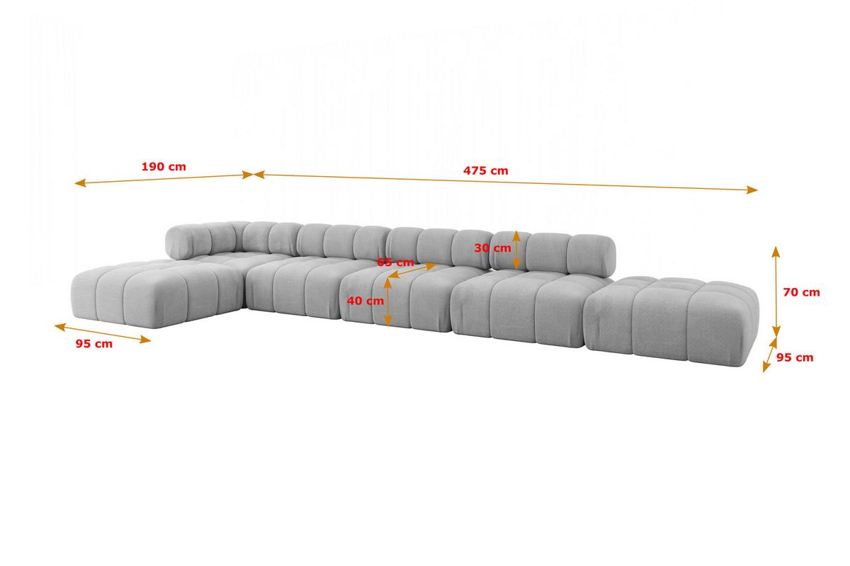 ECKSOFA modulares Sofa Kerru-L3 - 475x190x70 cm Hellgrau Velours - Hellgrau, Holzwerkstoff/Textil (475/190cm) - ALTDECOR