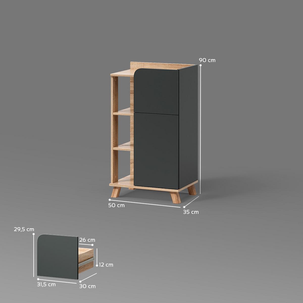 UNTERSCHRANK Marano Anthrazit 50 x 90 cm mit Tür und Schublade - Anthrazit, Holzwerkstoff (50/90/35cm) - Livinity®