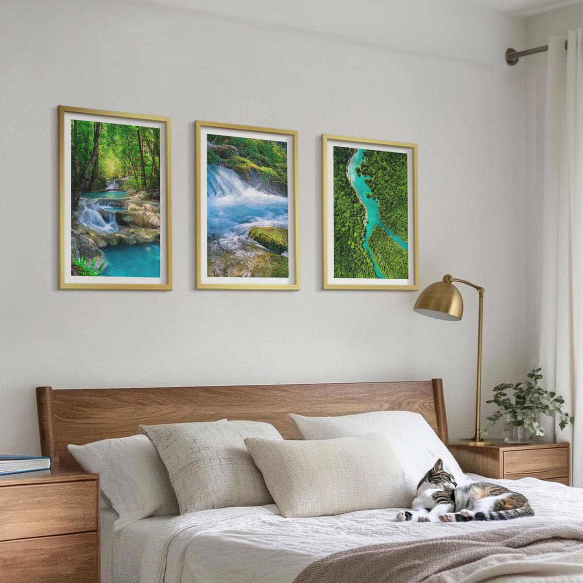 BILDER SET 3er Set - 40x60 cm Goldrahmen - Grüne Wälder, kristallklares Wasser - Goldfarben, Kunststoff (40/60cm) - TULUP