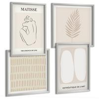 BILDER SET 4er Set - 50x50 cm & 40x60 cm Silberner Rahmen - Linien, Formen, Beige, Weiß - Silberfarben, Kunststoff (50/50cm) - TULUP