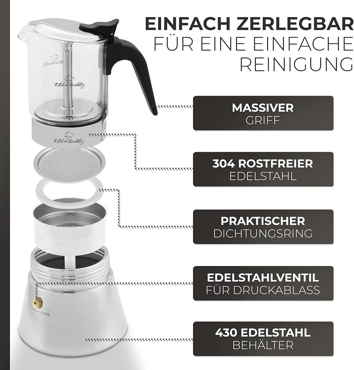 GLAS-ESPRESSOKOCHER - Weiß, Glas/Metall (10/17/10cm) - KitchenQuality