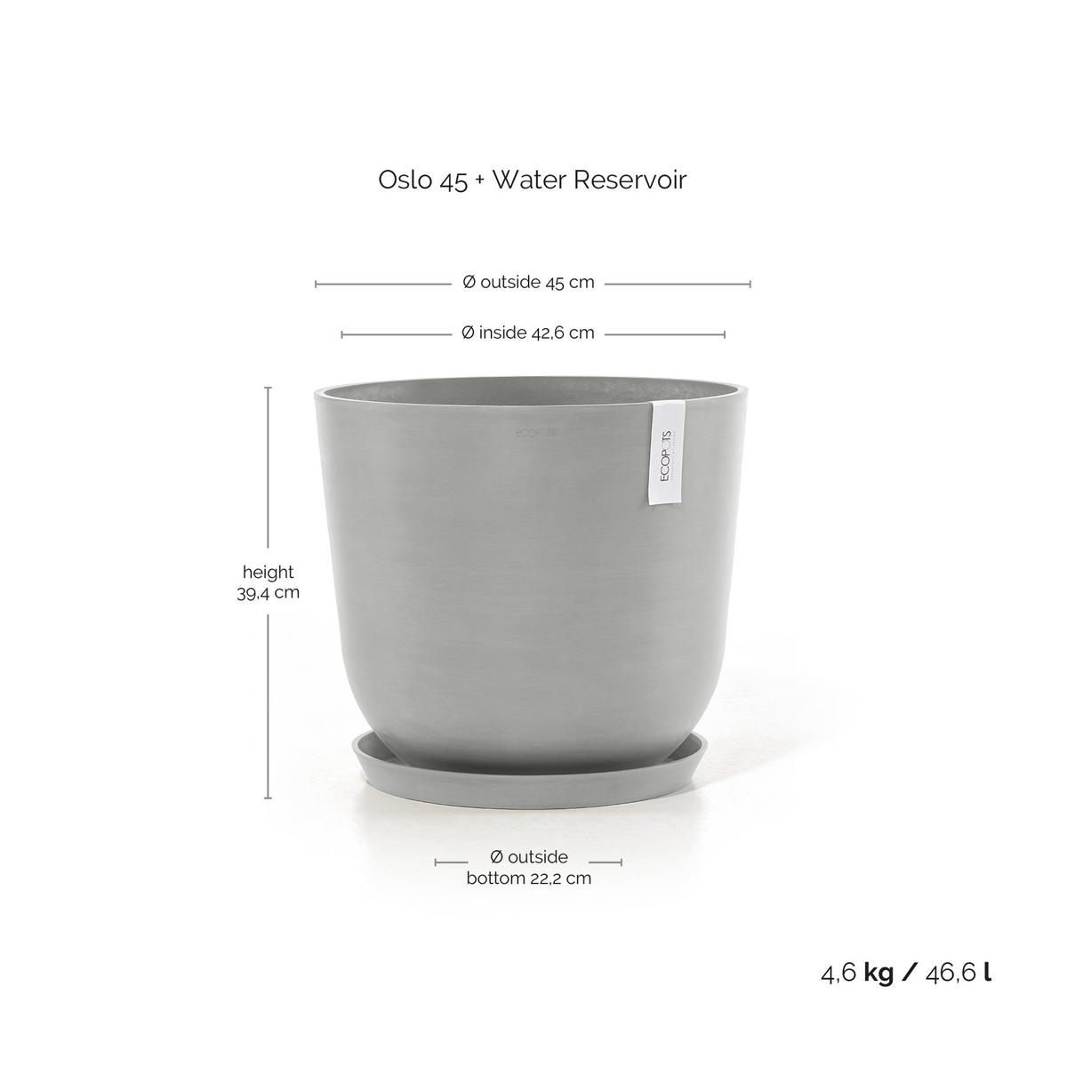 BLUMENTOPF mit Wasserreservoir Oslo 45/39,4 cm Hellgrau - Hellgrau, Kunststoff (45/39.4cm) - Ecopots
