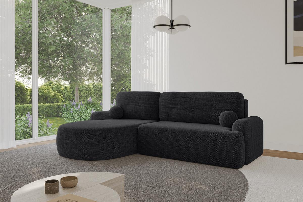 ECKSOFA mit Schlaffunktion und Bettkasten LIRA-L - 264x172x89 Schwarz - Schwarz, Holzwerkstoff/Textil (264/172cm) - ALTDECOR
