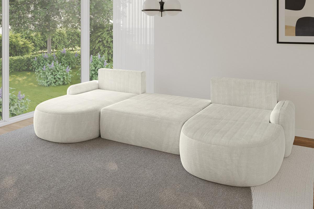 WOHNLANDSCHAFT mit Schlaffunktion und Bettkasten LIRA-U - 335x172x89 Creme - Creme, Holzwerkstoff/Textil (335/89/172cm) - ALTDECOR