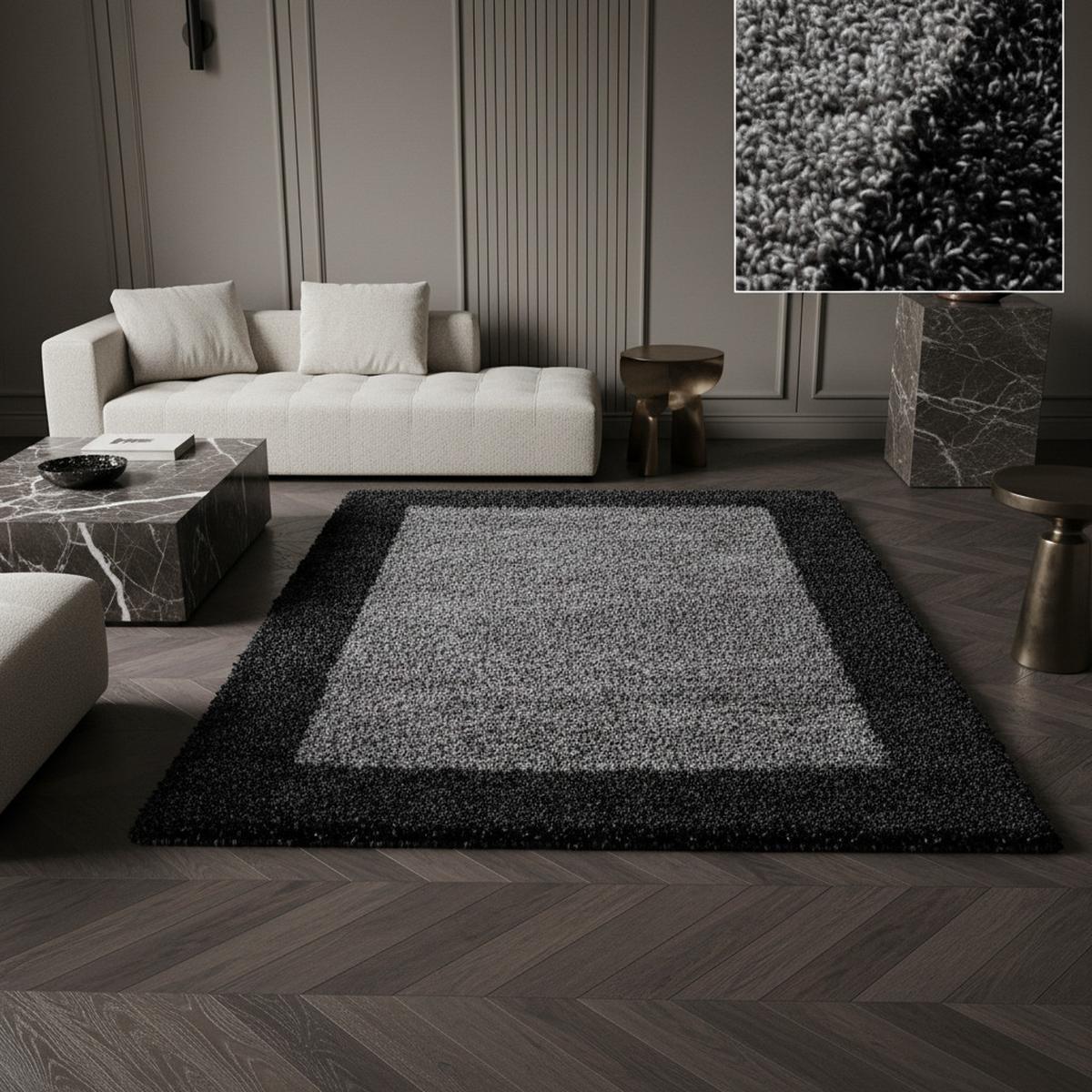 HOCHFLORTEPPICH RHEIN, mit Bordüre, Anthrazit, 300 x 400 cm - Anthrazit, Textil (400/300cm) - KADIMA DESIGN