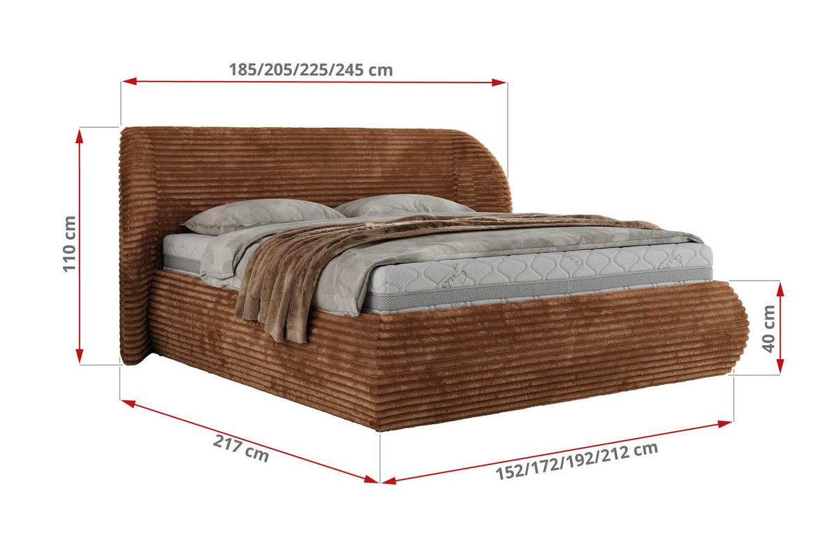 POLSTERBETT CAELA CLASSIC 180/200 - Orange Cord - Multipocket-Matratze - Orange, Textil (180/200cm) - MKS