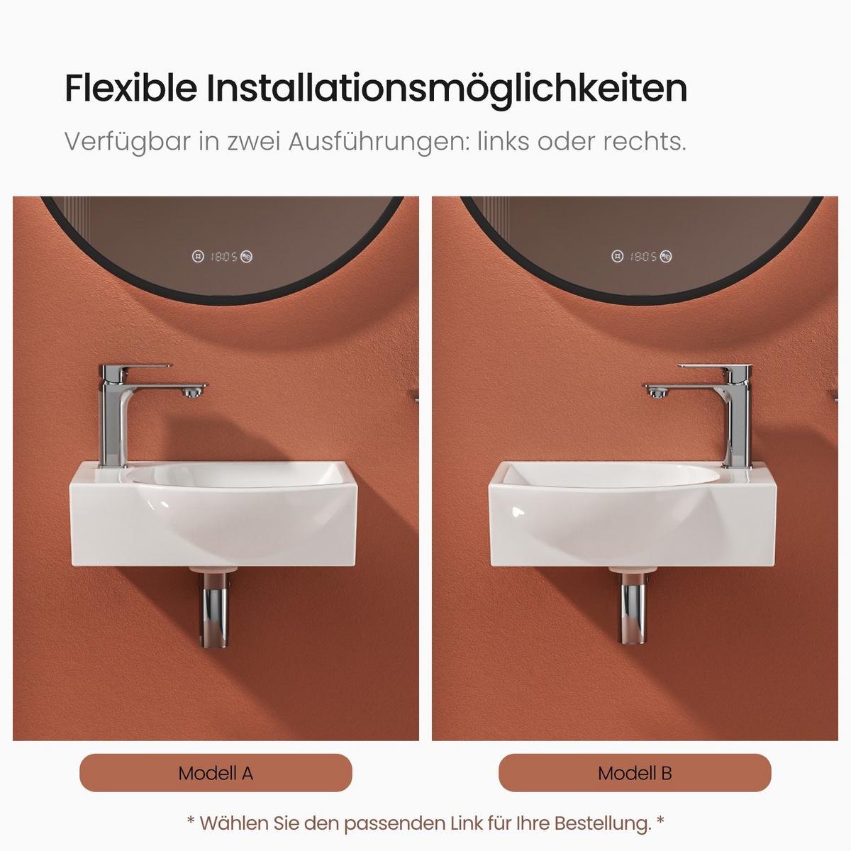 WASCHBECKEN Keramik Bauchform Hahnloch rechts Weiß 40,5 / 28 / 14 cm - Weiß, Keramik (40.5/14/28cm) - EMKE