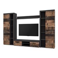 WOHNWAND Spacoro XL Matera, Oldwood 300/190/40 cm Viel Stauraum ohne LED - Dunkelgrau/Bronzefarben, Holzwerkstoff/Kunststoff (300/190/40cm) - AX Living