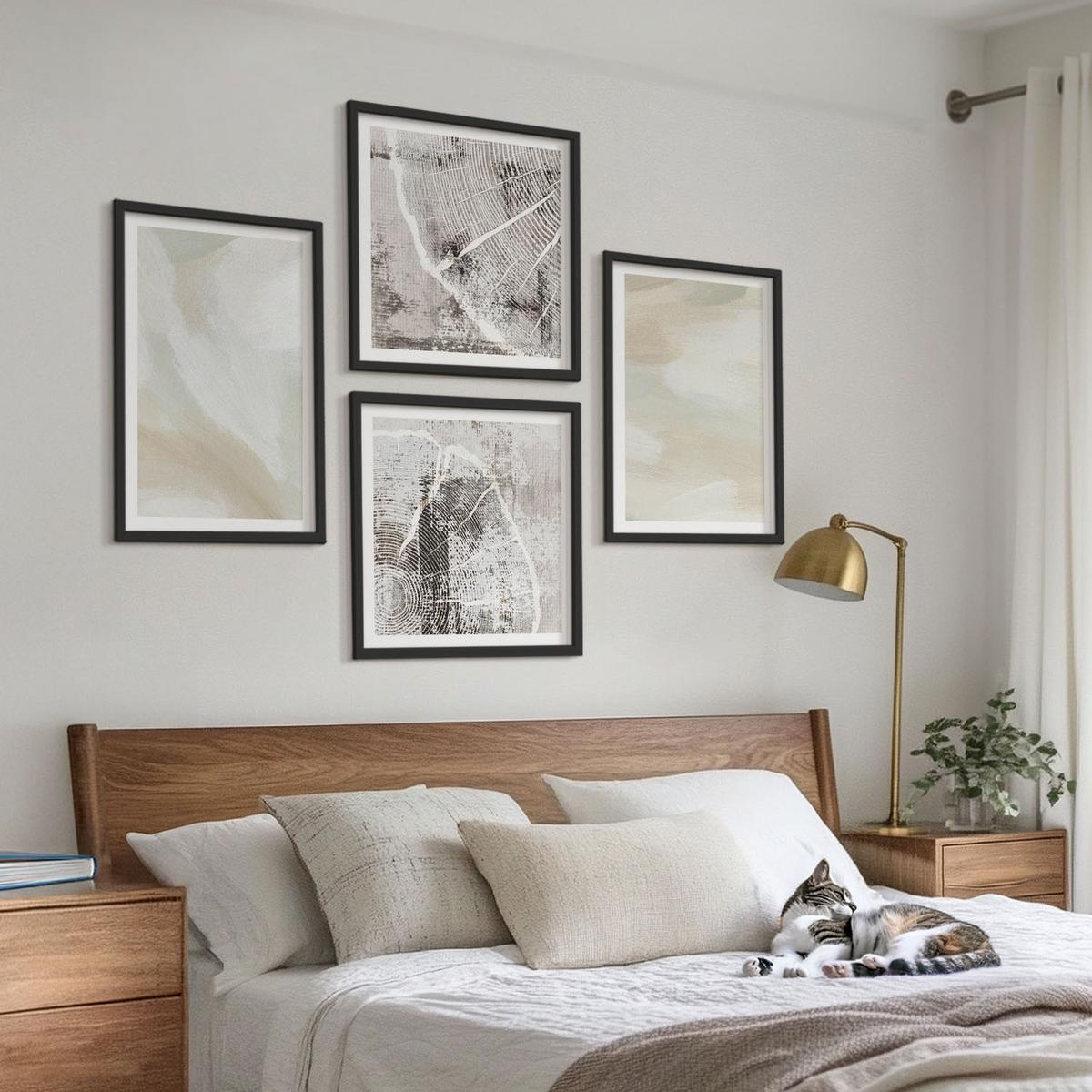 BILDER SET 4er Set - 50x50 cm & 40x60 cm Schwarzer Rahmen - Minimalismus der Farbstruktur - Schwarz, Kunststoff (50/50cm) - TULUP