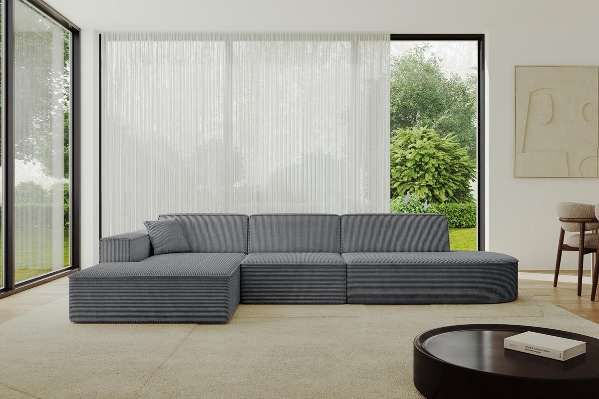 ECKSOFA Ottomane Links IREA-L2-v4 - 327x165x77 cm Duneklgrau - Dunkelgrau, Holzwerkstoff/Textil (327/165cm) - ALTDECOR