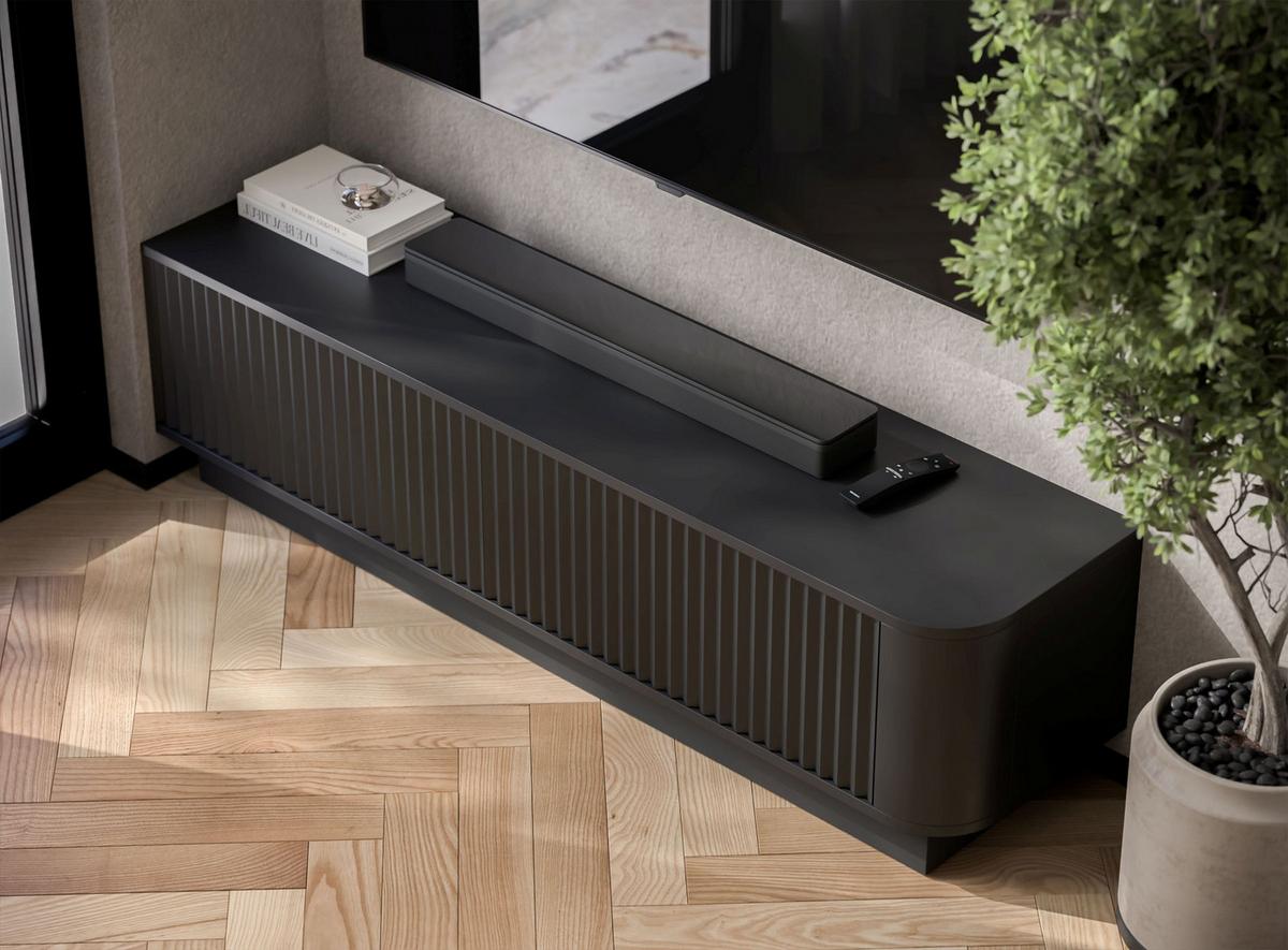 TV-LOWBOARD Aurora Schwarz matt 140 cm mit Sockel - Schwarz, Holzwerkstoff (140/37/35cm) - Meble Lindner
