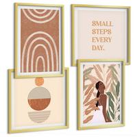 BILDER SET 4er Set - 50x50 cm & 40x60 cm Goldrahmen - Stilvolle Pflanzenmuster und Geometrie - Goldfarben, Kunststoff (50/50cm) - TULUP