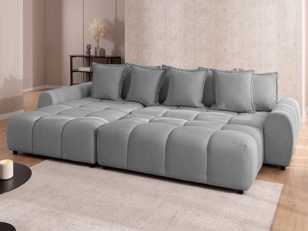 HOCKER Bubble mit Sitzfläche in Bubble-Optik aus weichem Grau Strukturstoff mit schöner Sitzkomfort - Schwarz/Grau, Holz/Kunststoff (147/42/74cm) - S-Style Möbel