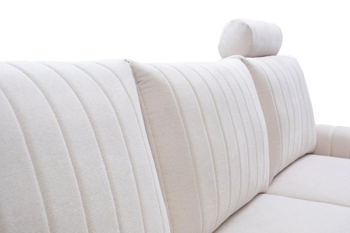 ECKSOFA VERONA R-S Creme Geflochtener Stoff mit Schlaffunktion - Creme, Holz (251/164cm) - MASSENO