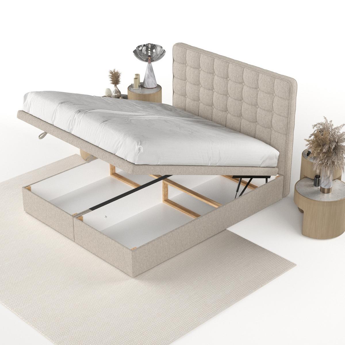 POLSTERBETT Celestia mit Stauraum 200/200 cm Hellbeige im Megan Stoff - Sandfarben/Schwarz, Holz/Holzwerkstoff (200/200cm) - AltaBeds