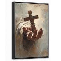 LEINWAND Bilder mit Rahmen - Abstrakt - Kreuz - Hand - Christentum - 20x30 - Hellbraun, Textil (20/30cm) - MuchoWow
