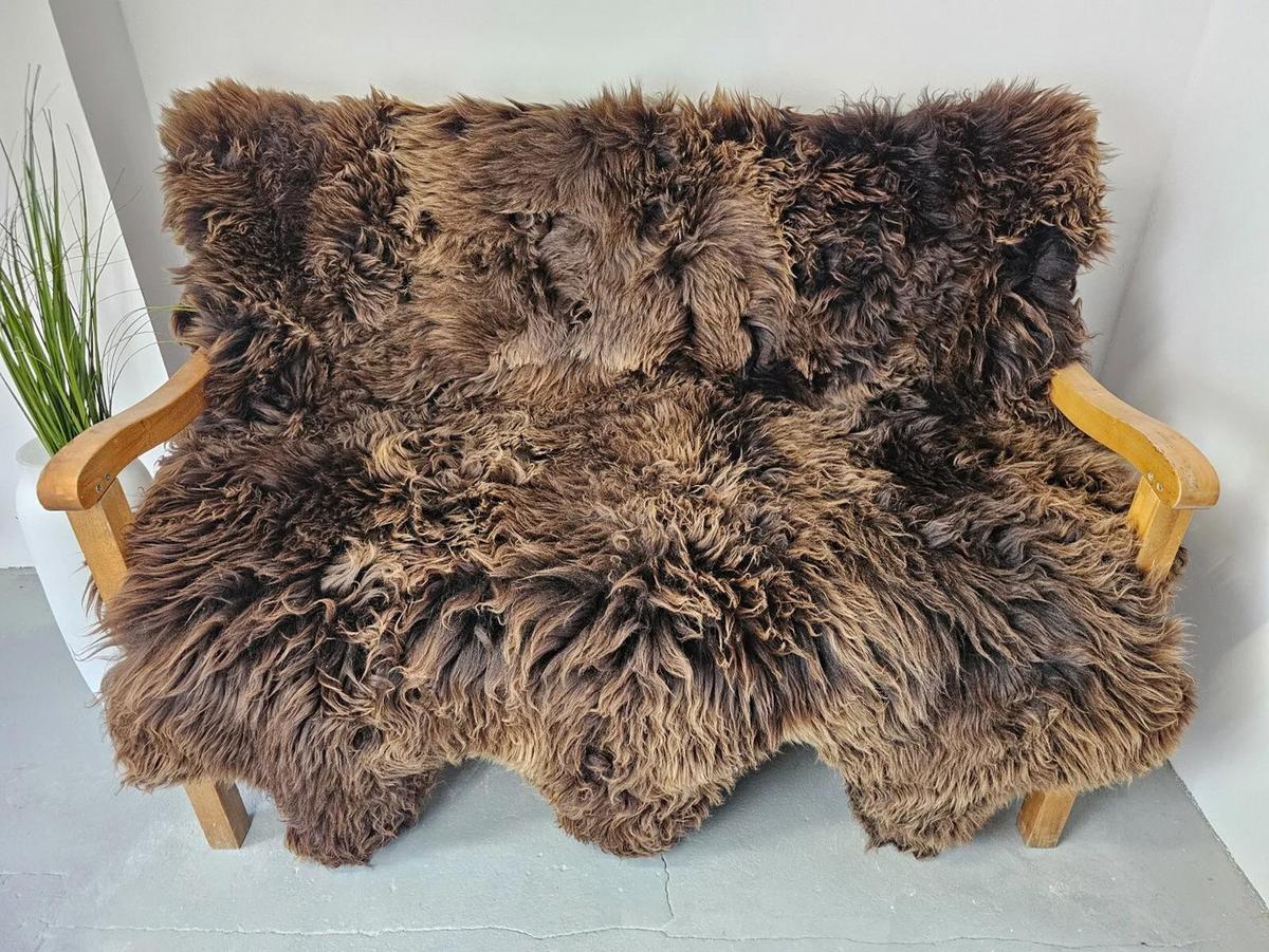 TEPPICH Schaffell-Decke 6-teilig Naturweiß/Naturbraun 190/160 cm - Braun/Naturfarben, Fell (160/190cm) - Provellus