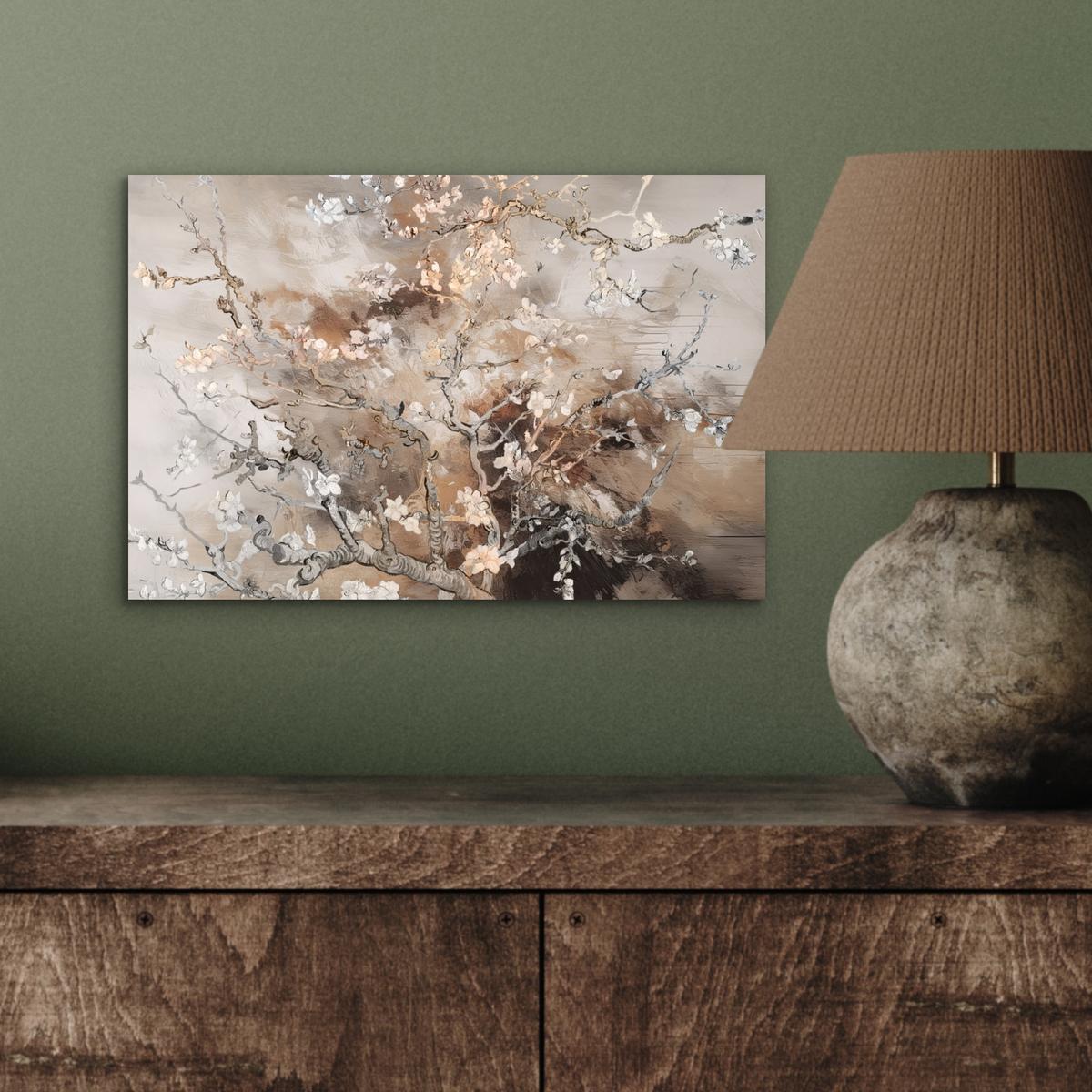 METALLBILD Mandelblüte - Kunst - Van Gogh - Beige - Abstrakt 30x20 cm - Braun, Metall (30/20cm) - MuchoWow