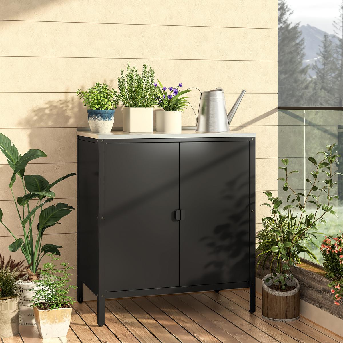 OUTDOOR-SCHRANK Bolognano - Schwarz, Metall (80/92/50cm) - casa.pro