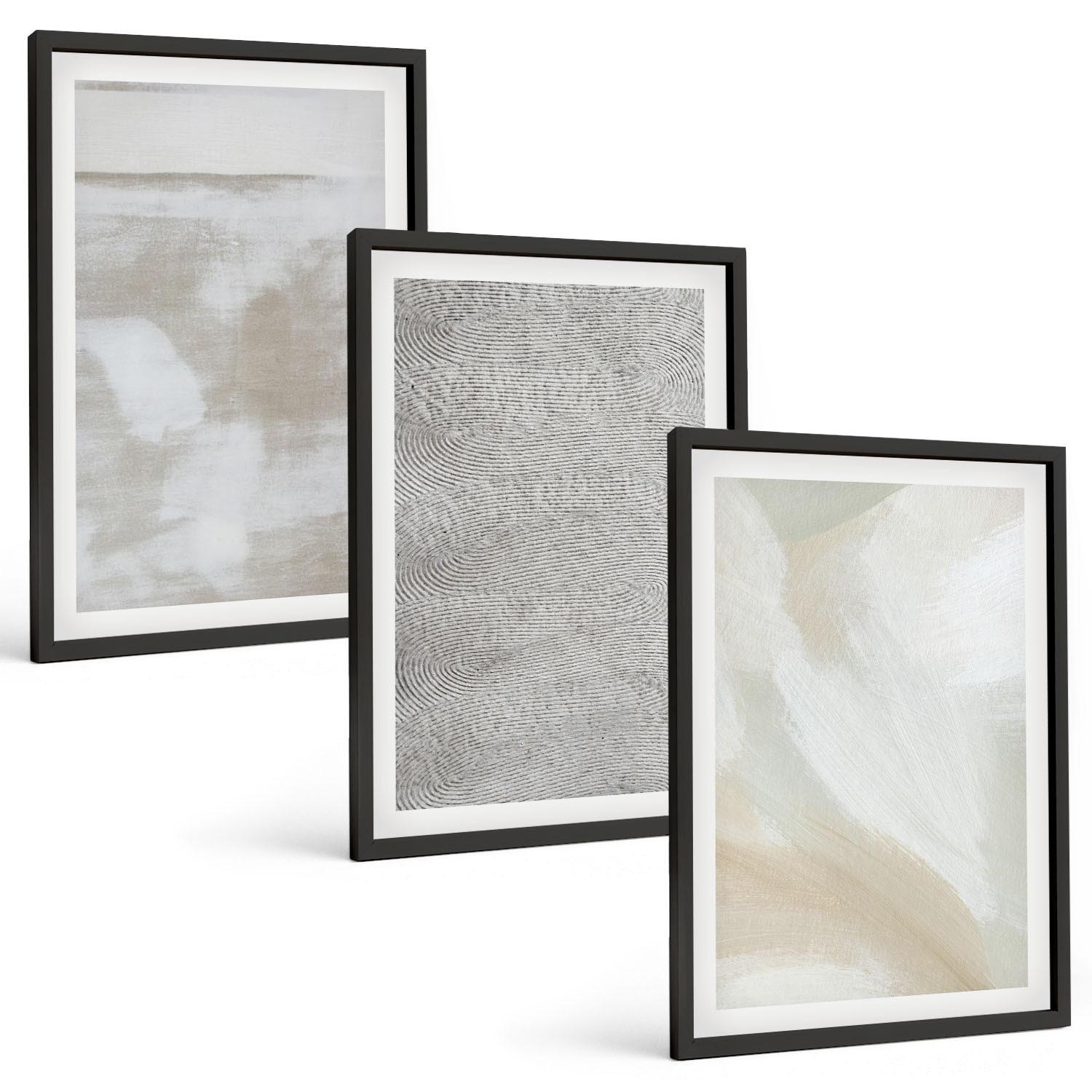 BILDER SET 3er Set - 40x60 cm Schwarzer Rahmen - Abstraktes modernes Design - Schwarz, Kunststoff (40/60cm) - TULUP