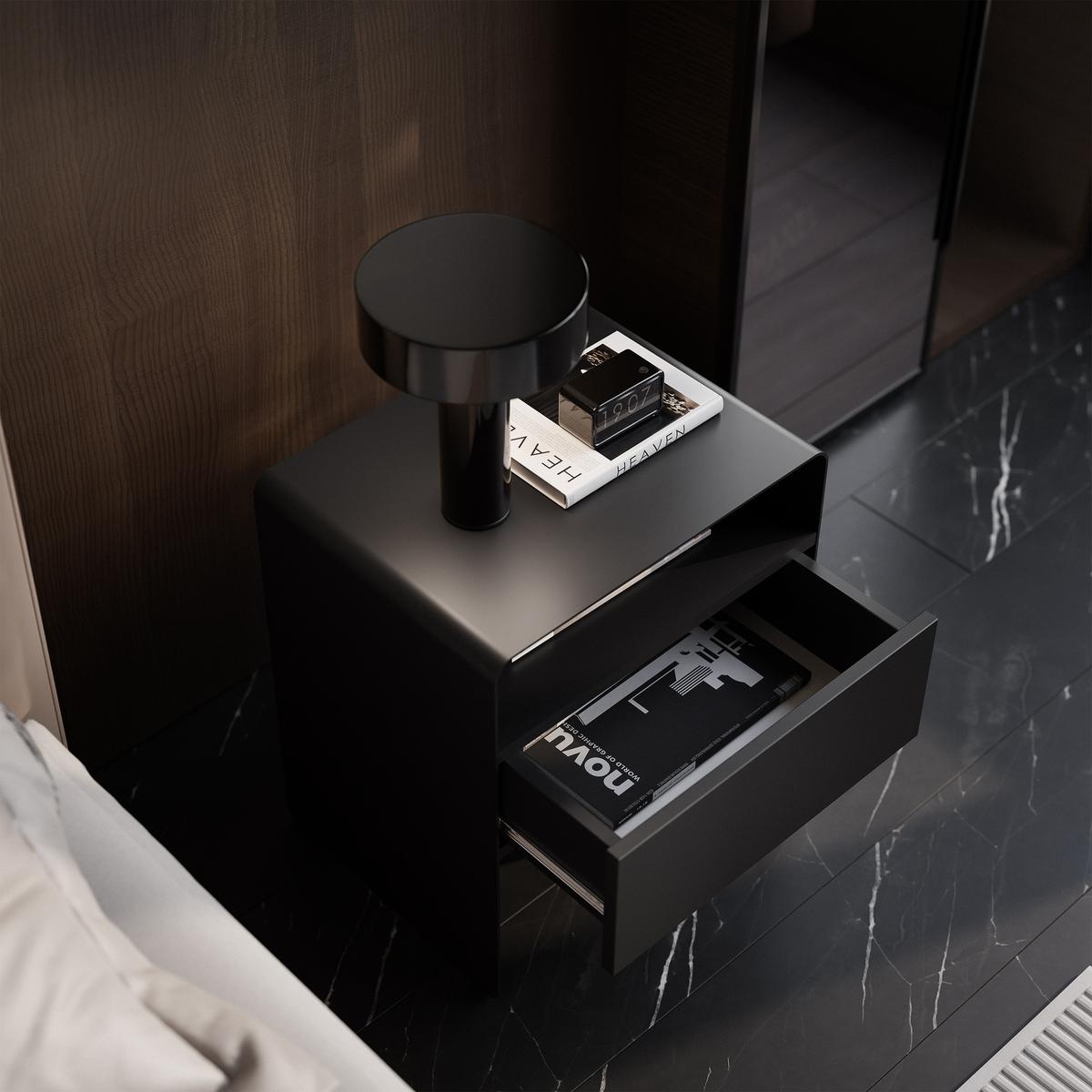 NACHTSCHRANK BOHO mit Schublade, 45/35/50 cm, Schwarz - Schwarz, Metall (45/50/35cm) - Idohome