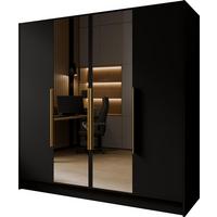 KLEIDERSCHRANK Mono Lux mit Speigel, Drehtüren mit Goldene Metallgriffe, Schwarz 200/200/51 cm - Goldfarben/Schwarz, Holzwerkstoff (200/200/51cm) - WFL GROUP