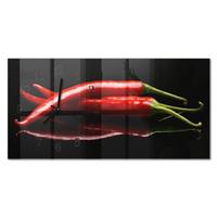 WANDUHR aus Glas 60x30 cm - Chilischoten - Schwarz, Glas (60/30/0.4cm) - TULUP