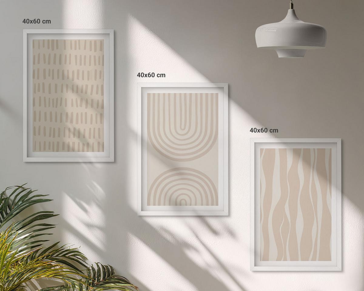 BILDER SET 3er Set - 40x60 cm Weißer Rahmen - Abstrakte beige Muster - Weiß, Kunststoff (40/60cm) - TULUP
