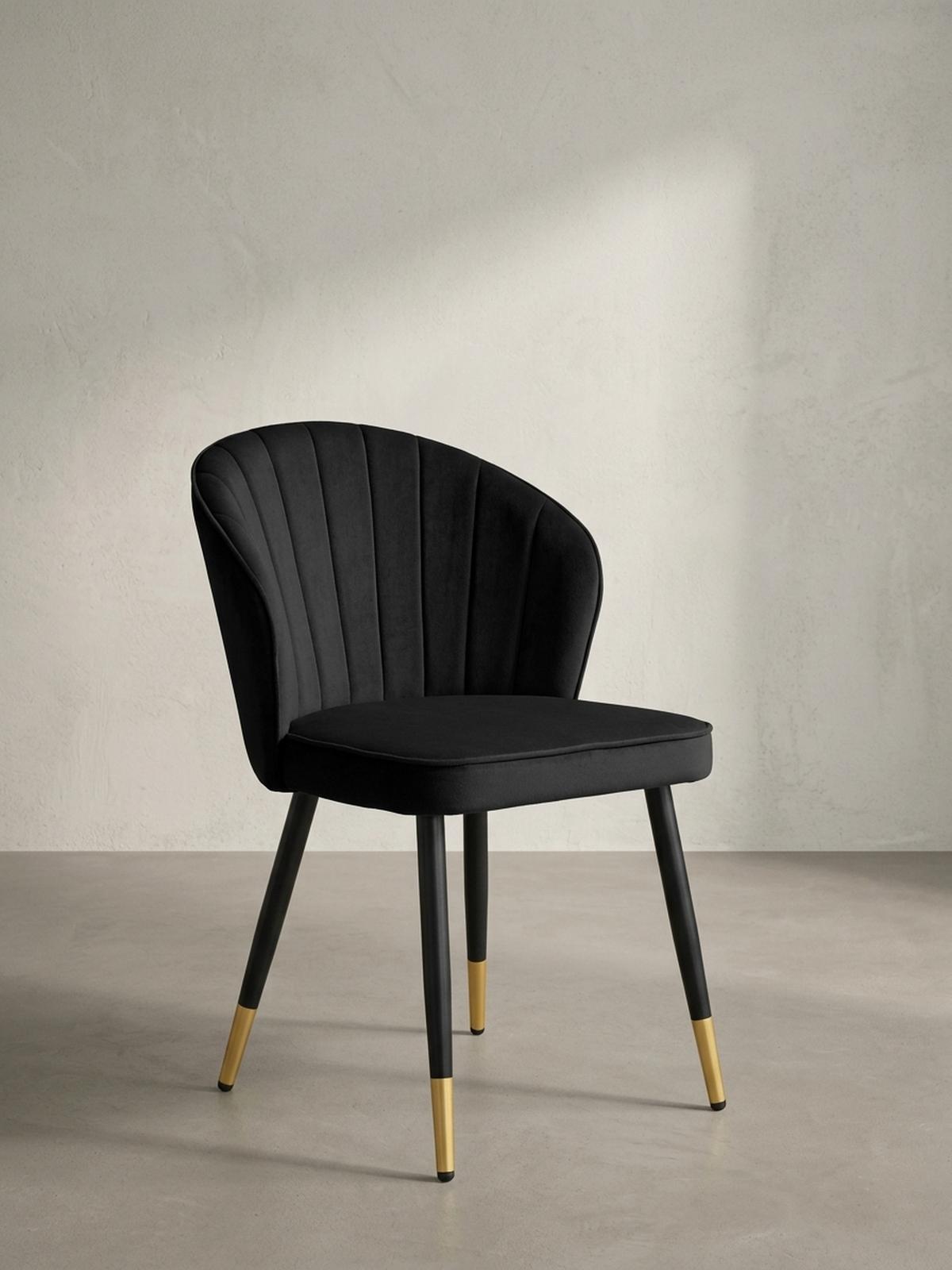 ESSZIMMERSTUHL 2er Set Samtbezug mit Metallgestell Schalenform Skandinavisch gepolstert, Schwarz 53x55x83 cm - Goldfarben/Schwarz, Textil/Metall (53/83/55cm) - KADIMA DESIGN