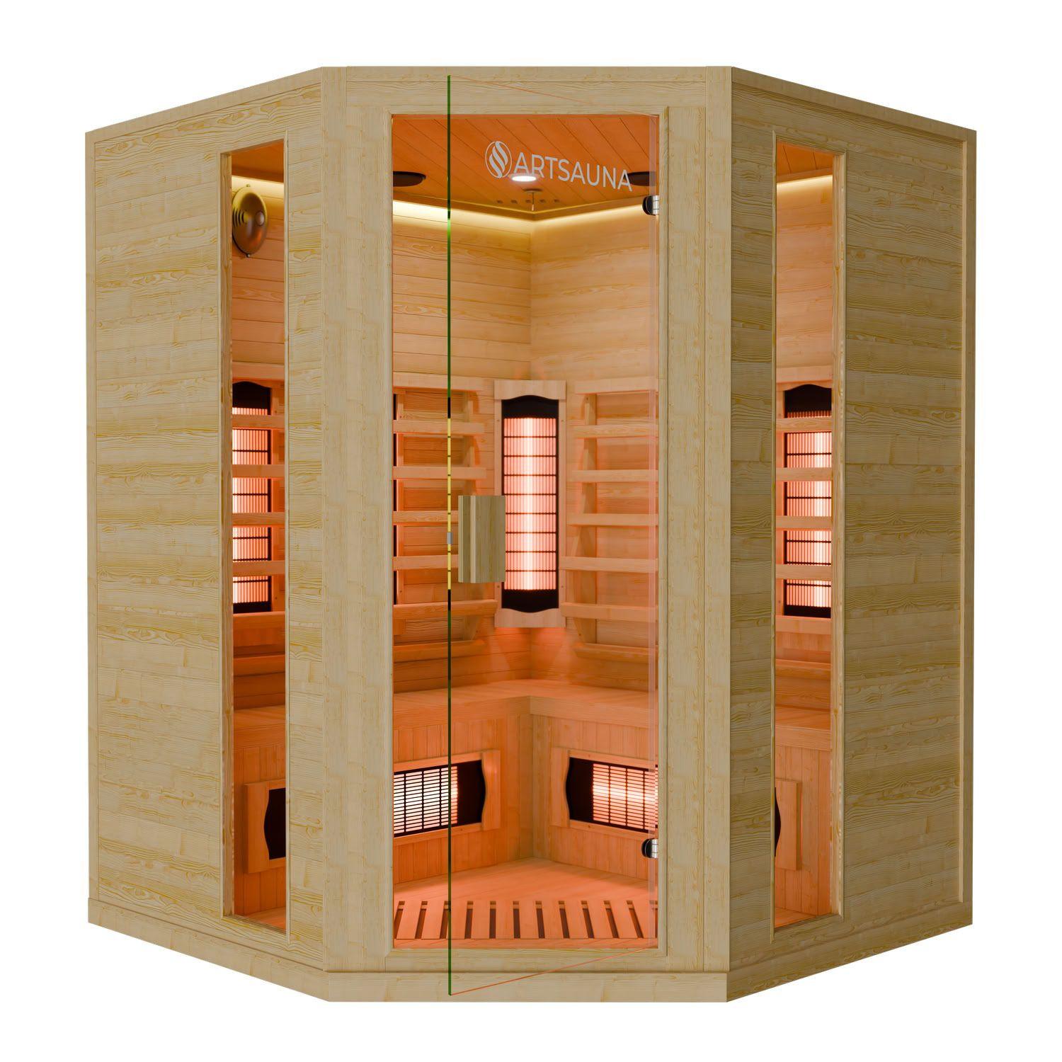 INFRAROTKABINE Nyborg E150V mit Vollspektrum-, Flächenstrahlern & Hemlockholz - Naturfarben, Holz (150/190/150cm) - Artsauna
