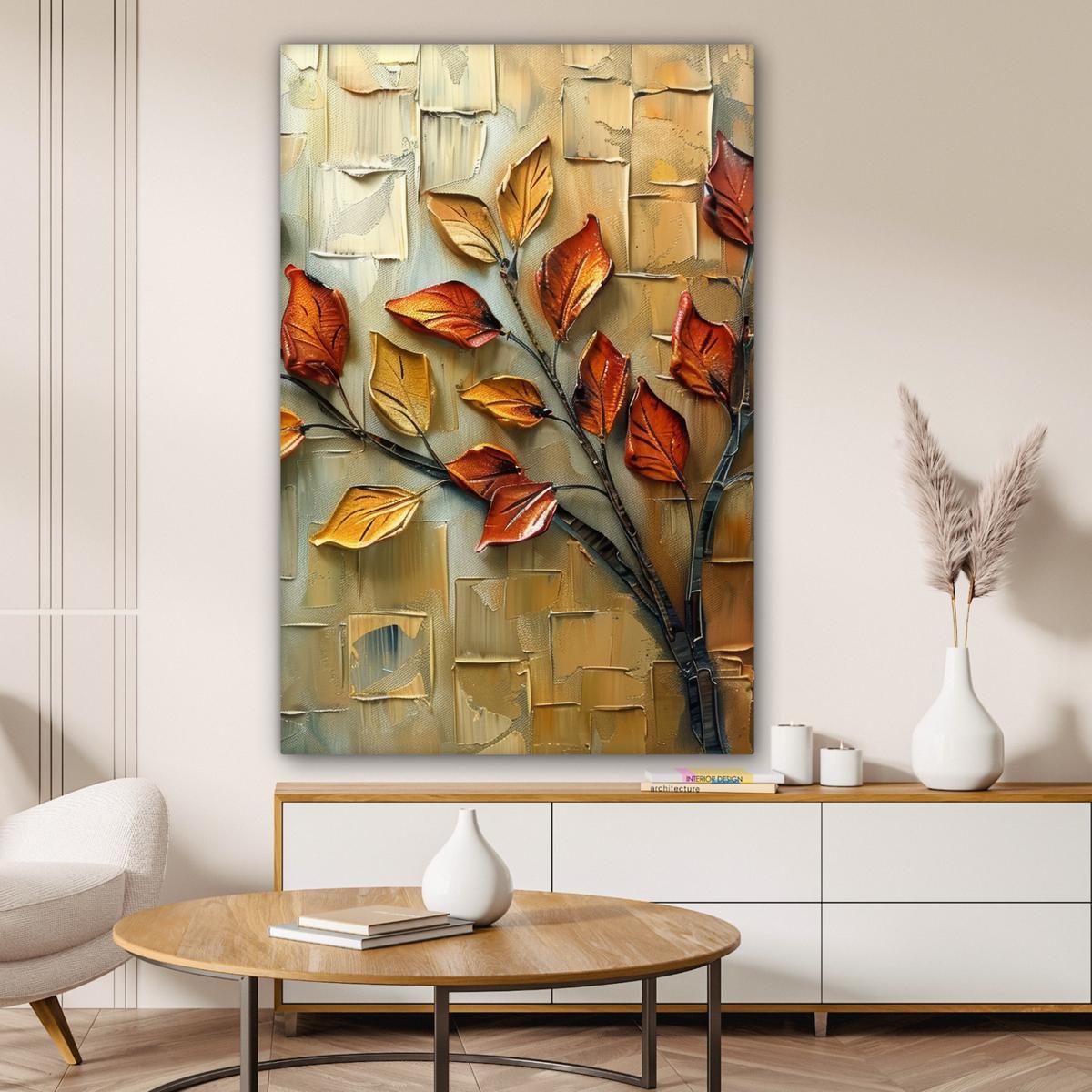 LEINWANDBILD Baum - Abstrakt - Natur - Kunst Deko XXL 80x120 cm - Goldfarben, Textil (80/120cm) - MuchoWow