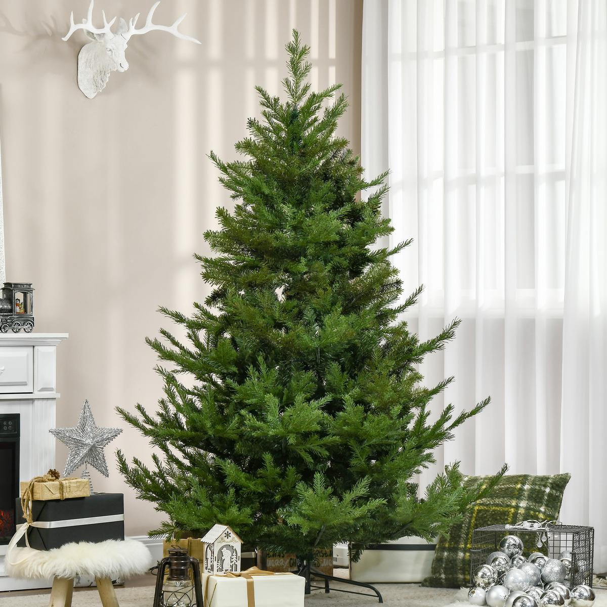 180 cm Weihnachtsbaum Künstlich Christbaum Dichte Zweige für Weihnachtsfest - Grün, Kunststoff (180cm) - HOMCOM