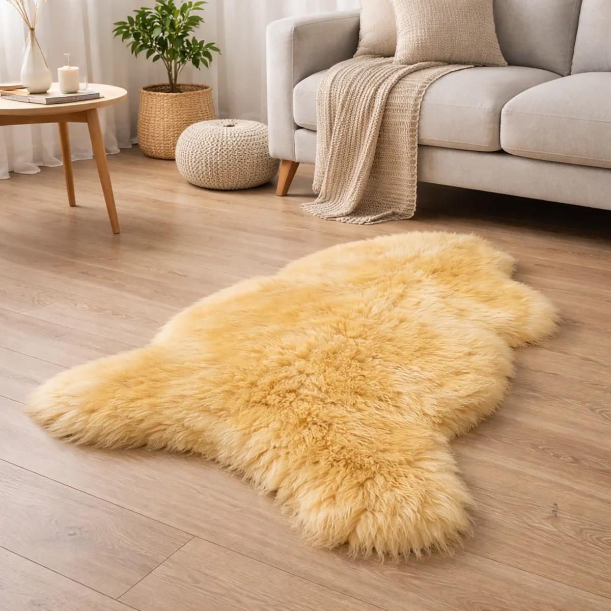 SCHAFFELL Premium Lammfell Natur ungeschoren weiche Wolle Medizinisch gegerbt ca. 105 cm - Gelb, Fell (55/105cm) - Provellus