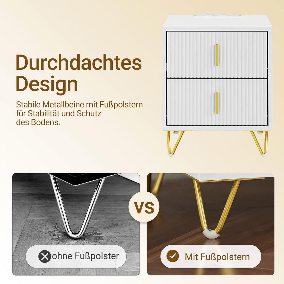 NACHTTISCH mit Ladefunktion und 2 schubladen, weiß 40x40x47cm - Weiß, Holzwerkstoff (40/47/40cm) - SoBuy