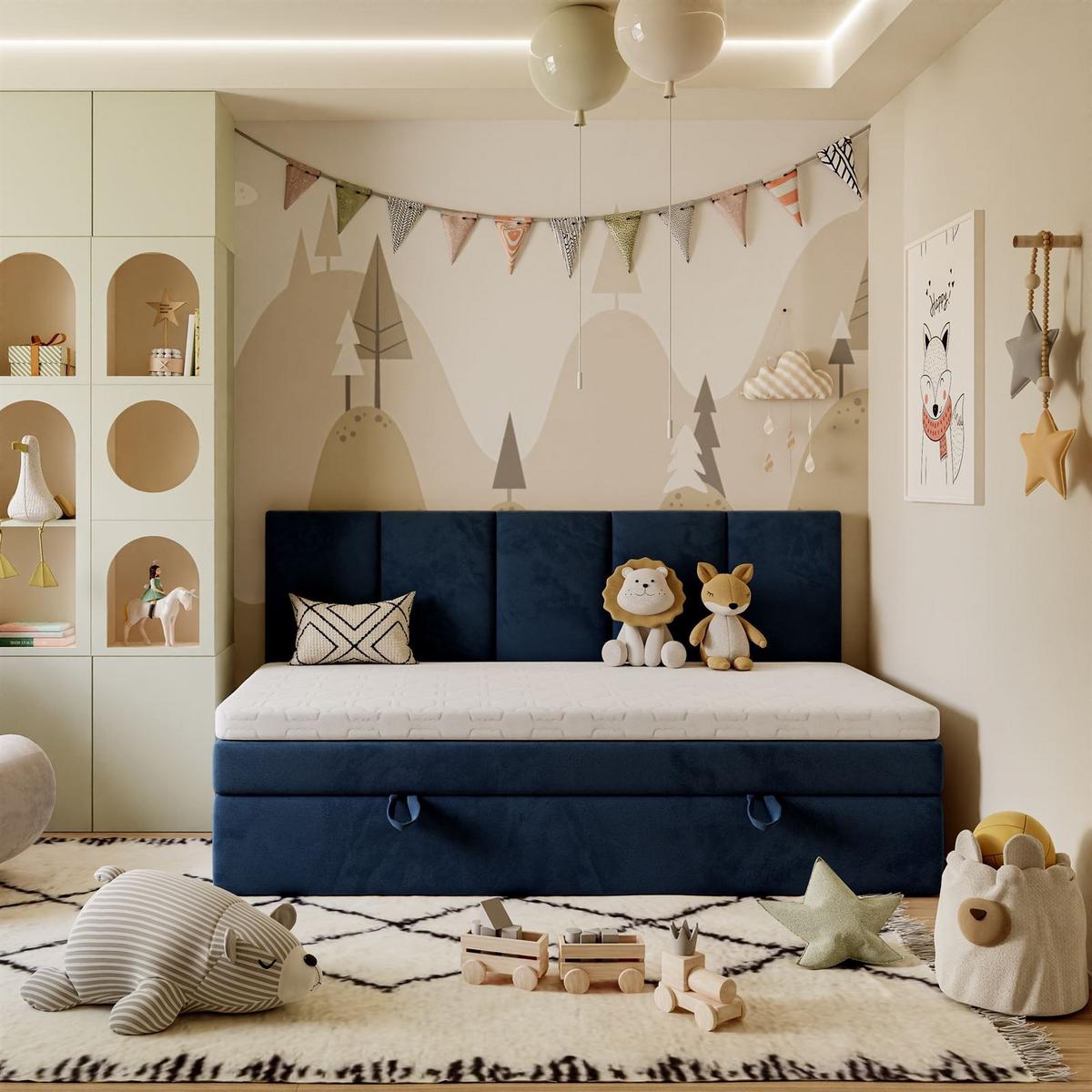 BOXSPRINGBETT ELZA MINI mit Topper 100x200 cm Royal Velvet 234 - Dunkelblau, Textil - Lookway