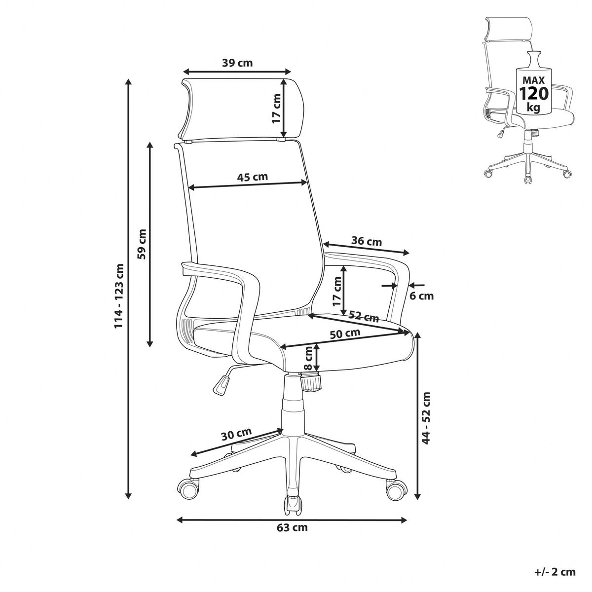 BÜROSTUHL Kunstleder Schwarz Leader - Schwarz, Kunststoff/Textil (63/114/63cm) - Beliani