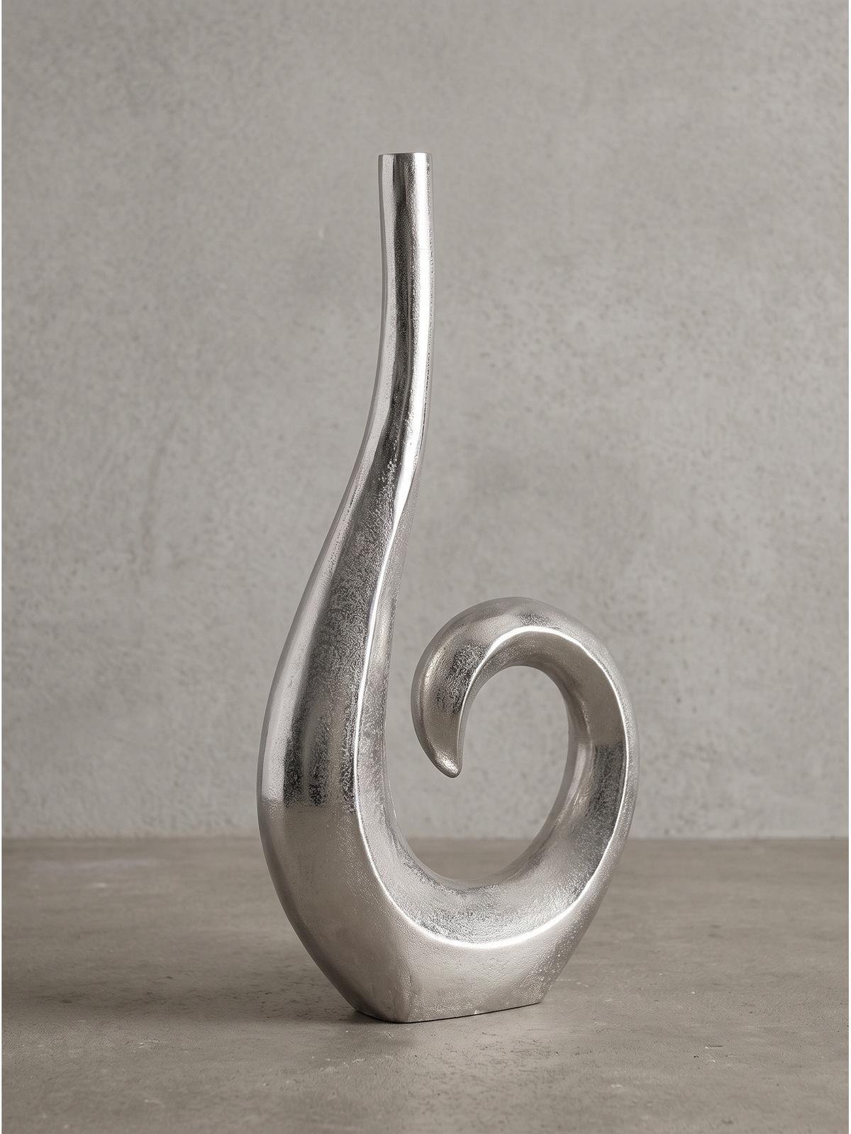 METALLVASE BAVENO, Aluminium, handgefertigt, Silber, 26 x 8 x 47 cm - Silberfarben, Metall (47cm) - KADIMA DESIGN