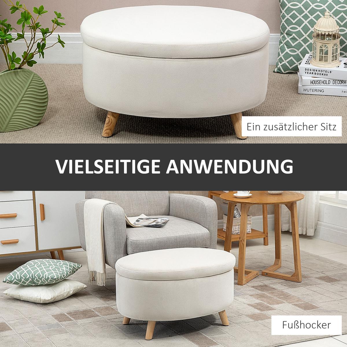 SITZBANK mit Stauraum, Oval Polsterbank mit Deckel, Bettbank mit Samtoptik Beige - Blau, Kunststoff (51.5/42/71cm) - HOMCOM