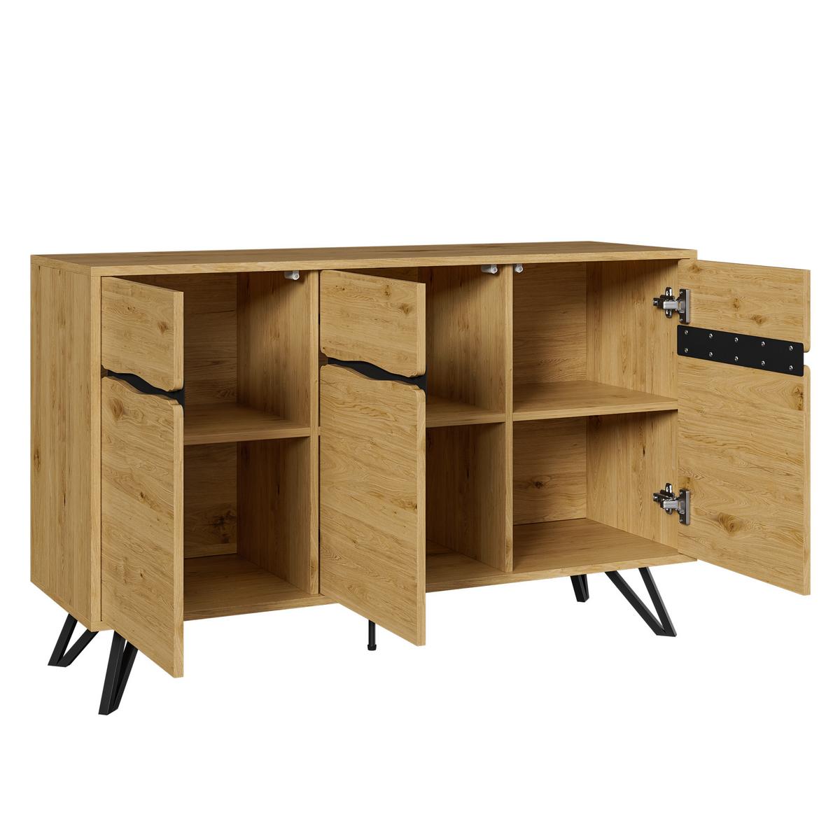 SIDEBOARD Eiche Nachbildung mit 4 Türen und Stabilem Gestell - Eichefarben, Holzwerkstoff/Metall (140/76/40cm) - Urban Meuble