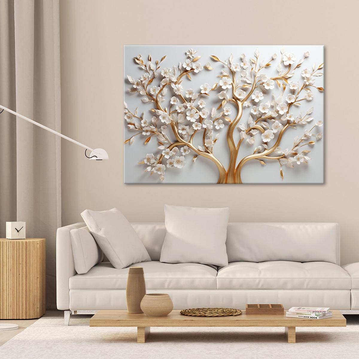 WANDBILD goldene magnolienglamourblume 3d - Goldfarben, Textil (60/40cm) - Feeby