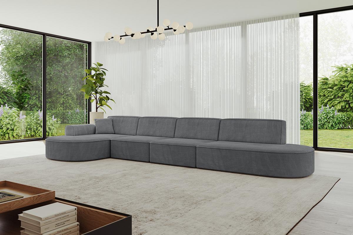 ECKSOFA Ottomane Links MARI-L3 - 413x171x79 cm Dunkelgrau Cord - Dunkelgrau/Schwarz, Holzwerkstoff/Kunststoff (165/406cm) - ALTDECOR