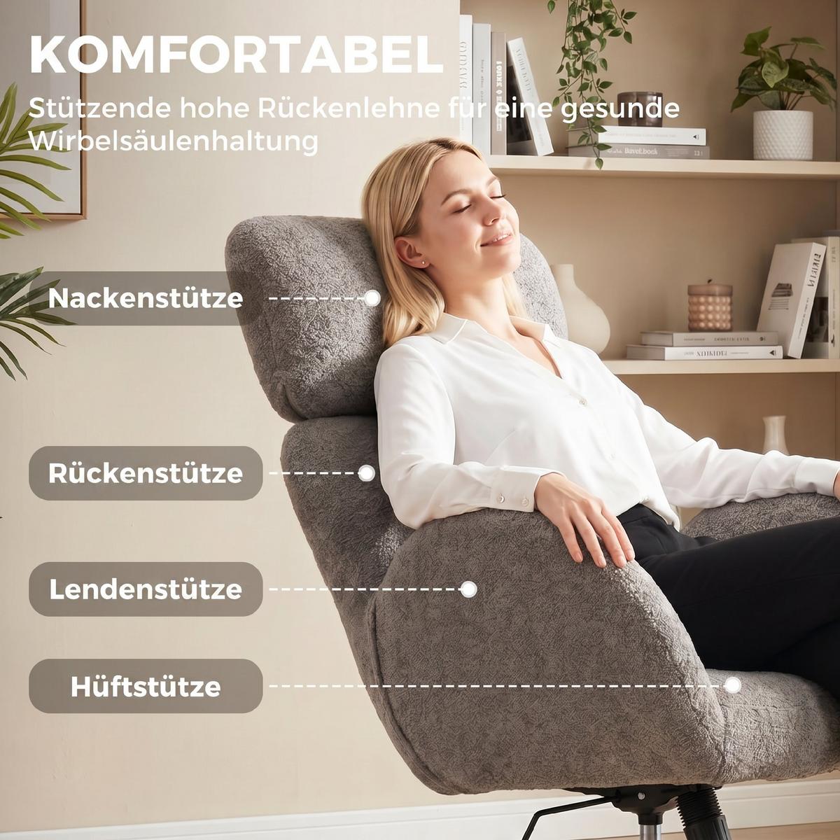 SCHREIBTISCHSTUHL Polyester Grau - Schwarz/Grau, Textil/Metall (67/113/68cm) - HOMCOM