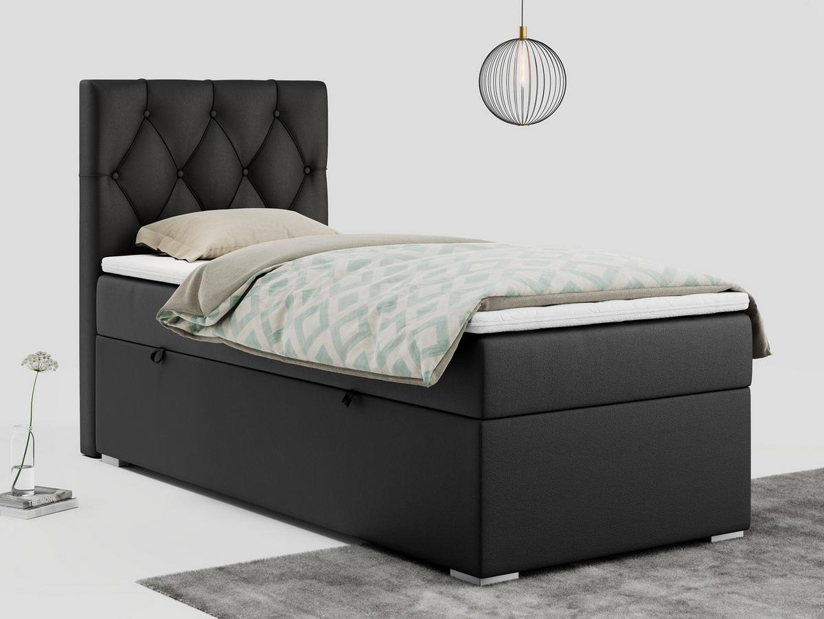 BOXBETT ALDA 90/200 Schwarz Kunstleder - H3 - Links Seite - Schwarz, Holz/Textil (90/200cm) - MKS