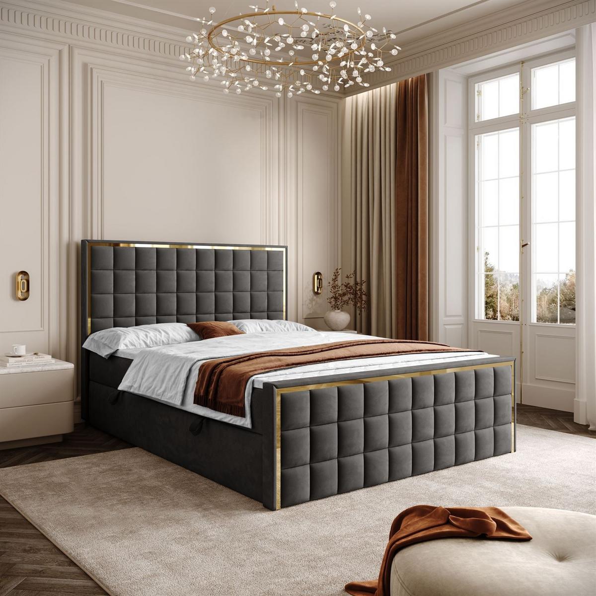 BOXSPRINGBETT ISADORA II GOLD mit Bettkasten und Topper 160x200 cm Royal Velvet 185 - Graphitfarben, Textil - Lookway
