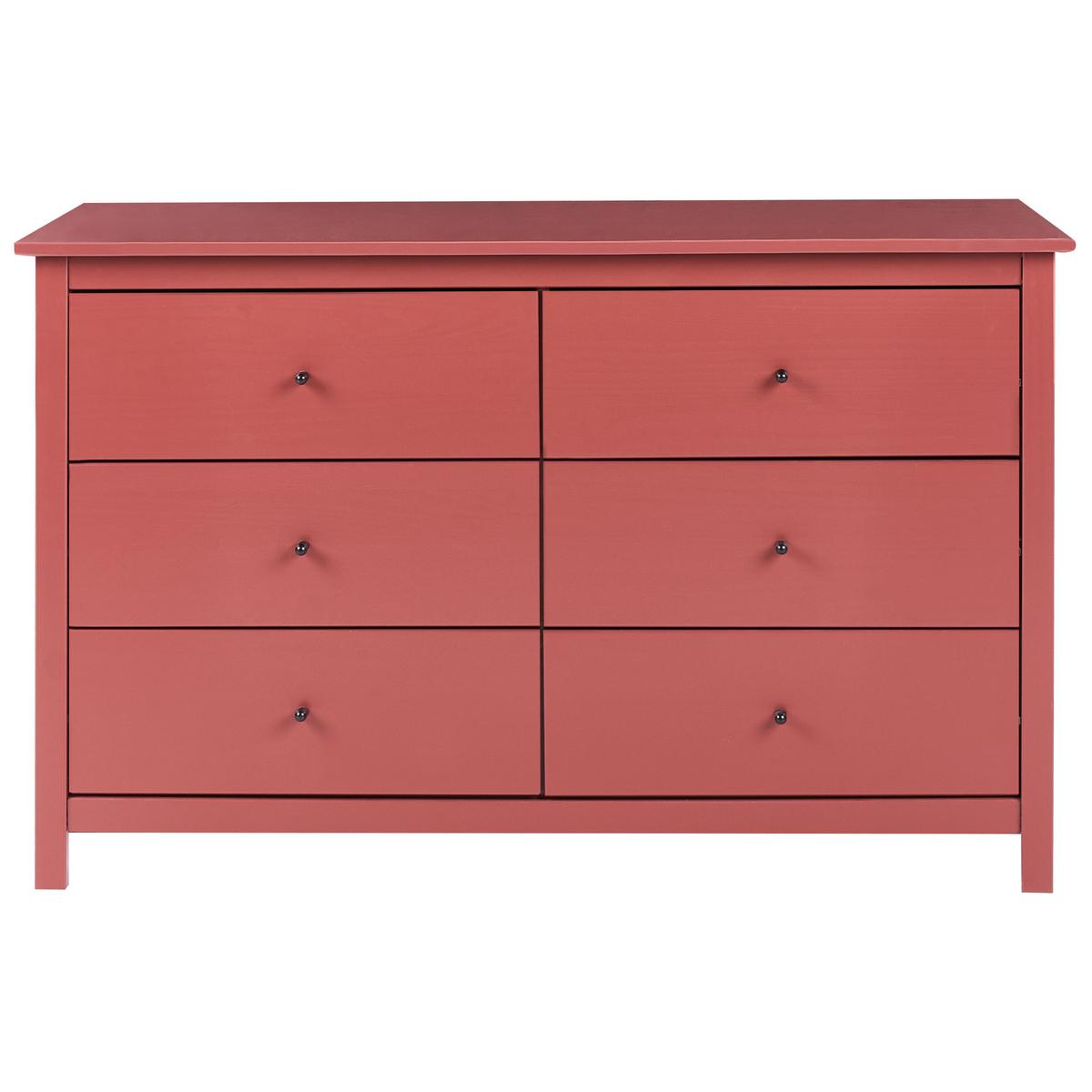 KOMMODE mit 6 Schubladen Kiefernholz Burgunderrot Barcaldine - Dunkelrot, Holz (130/82/45cm) - Beliani