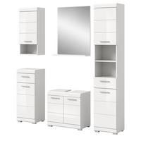 BADMÖBEL-SET weiß Hochglanz 5-teilig 164 cm, Komplettset mit viel Stauraum - Weiß Hochglanz, Glas/Holzwerkstoff (164/191/34cm) - Inn.Furn