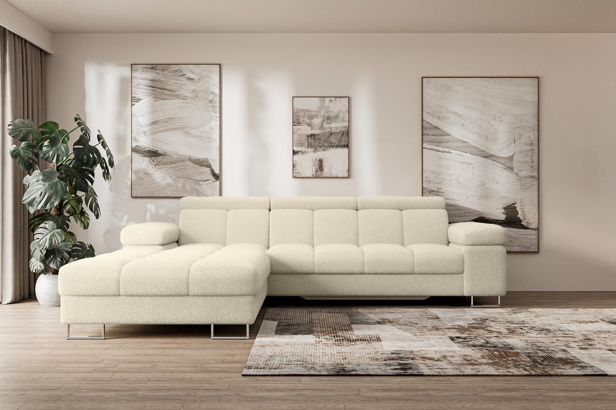 ECKSOFA mit Schlaffunktion Ottomane Links 271x203x79 Beige Bouclé - Sandfarben, Holzwerkstoff/Textil (271/203cm) - ALTDECOR